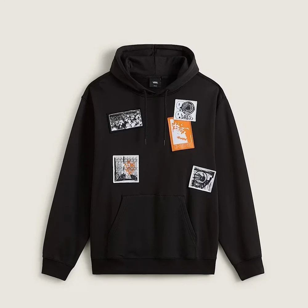 Vans Punk Patch Pullover Hoodie Men's Medium Black Graphic Hooded Sweatshirt
